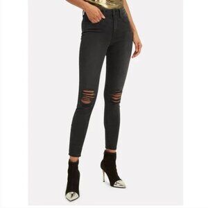 L'AGENCE Margot High-Rise Skinny Ankle Jeans in Coal Destruct